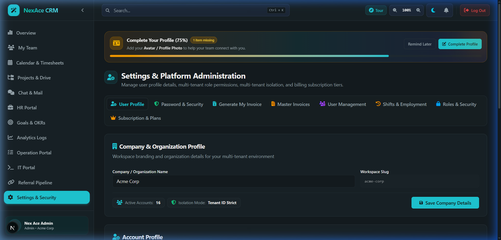 Finance Portal & Invoicing Screenshot